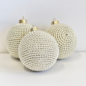 Handmade Ivory Yarn Christmas Ball Ornament: Custom Holiday Decor