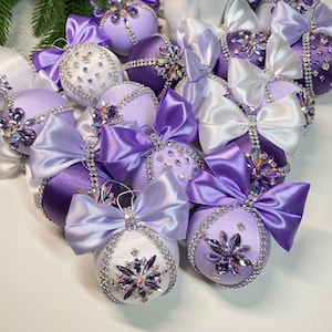 Rhinestone ball christmas ornaments. Purple Christmas bauble, Liliac christmas decor.homemade ornaments