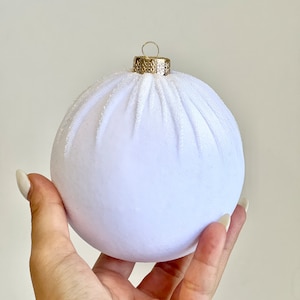 White Velvet Christmas Ball Ornament: Custom Holiday Decor
