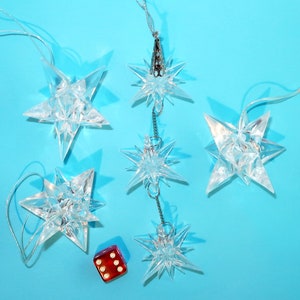 4 3D Moravian Star Ornaments Set Clear Crystal Acrylic Vintage Christmas Tree Ornaments 3 Single 1 Triple Silver Chain Collector Lover Gift