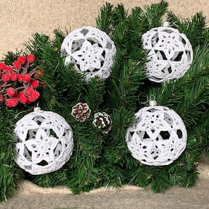 White Crochet Christmas Balls, Christmas Decor, Christmas Tree Toy, Christmas Ornament, Snowball For Tree, Handmade Knitted Ball