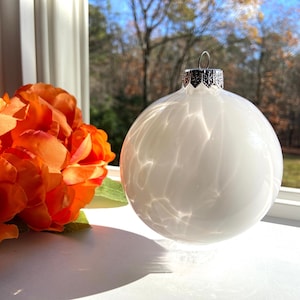Hand Blown Glass White Ornament: Minimalist Holiday Decor