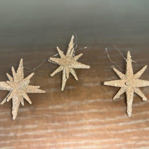 3 Glittered Sputnik Star Ornaments, Mid Century Unbreakable Silver Gold Star Ornaments, Silver Glittered Sputnik Star, Gold Glitter Stars
