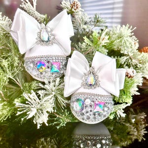 White Velvet ball, Rhinestone Christmas Ornament, Unbreakable Bauble