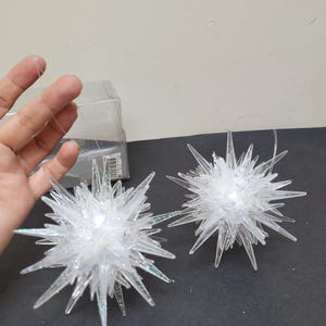 Set of 2 atomic clear star sputnik Christmas ornament, lucite glitter tree hanging plastic acrylic retro home decor, vintage Dutch celestial
