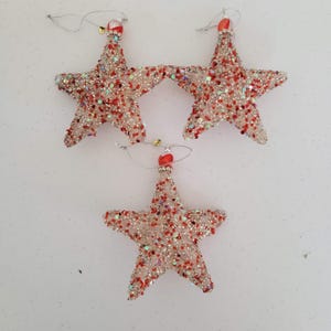 Vintage Puffy Beaded Christmas Star Ornaments Set of 3 80s-90s Taiwan