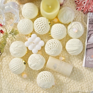 Crochet Christmas Ball Ornament Pattern, White Bauble.12pcs